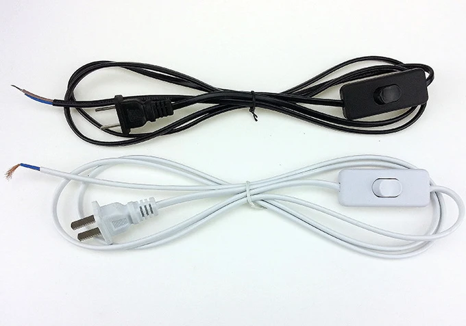 

10pcs EU/US Europe standard power cord with switch black/white Two round Two-pin plug AC power cable 1.8meter For LED lamp