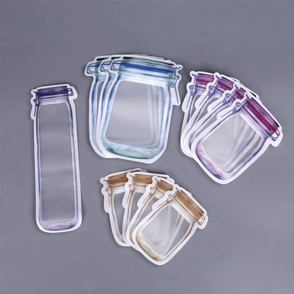 

12PCS/set Mason Jar Zipper Bags Food Storage Bags Reusable Plastic Bags Zip Lock Leakproof Food Saver Storage Bag Ziplock Bags