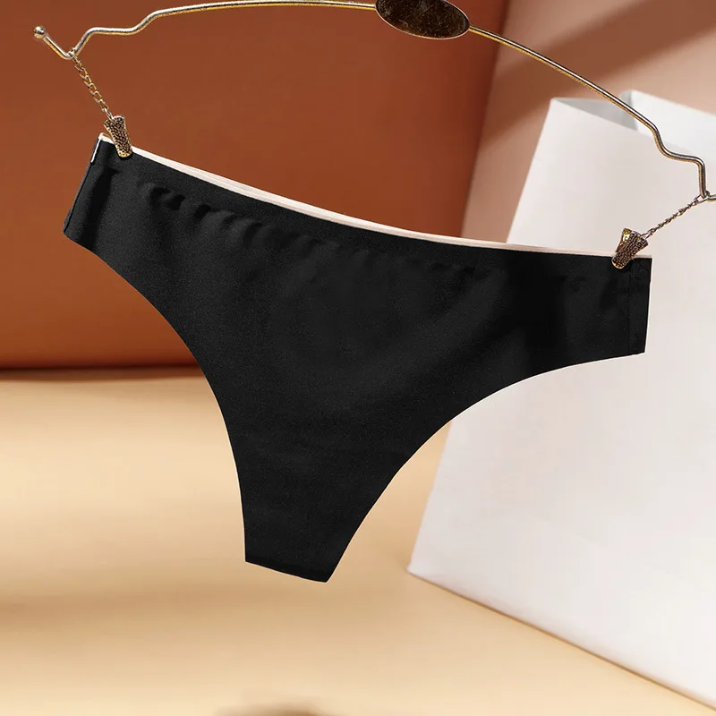 

European Thong Pants Sexy Solid Panties Women's Ice Silk Seamless G-String Low Waist Seamless Sports T Pants Female Lingerie