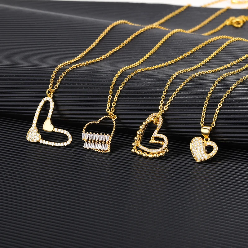 

Vintage Romantic Heart Zircon Pendant Necklace For Women Heart Necklace Wedding Accessories Jewelry Women Necklace BFF