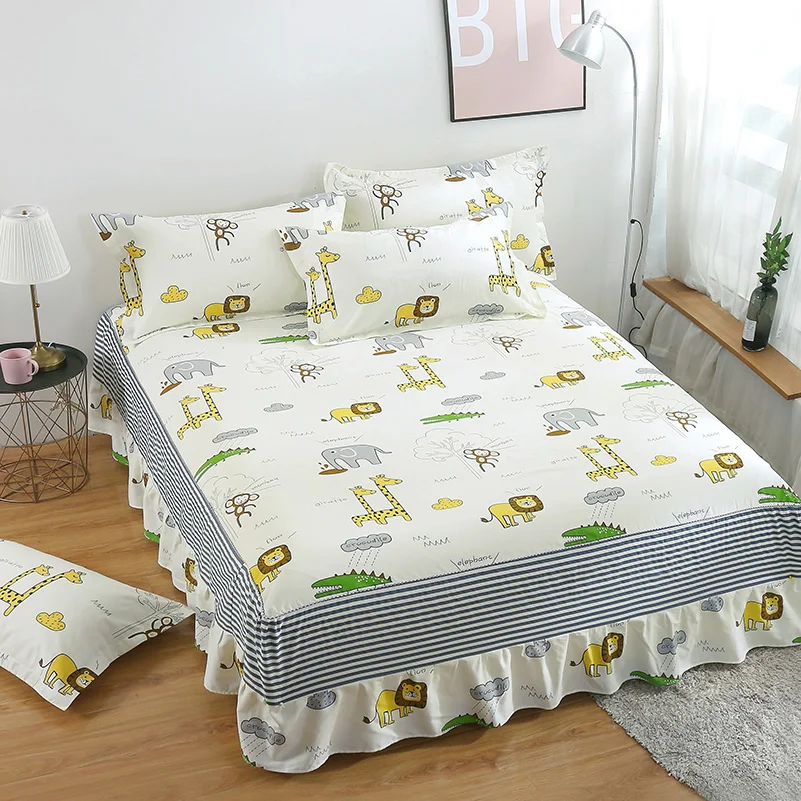 

2020 Summer fashion bed skirt white Plant flowers Romantic fairy twin Full Queen king size cotton fancy bedspreads bedding set