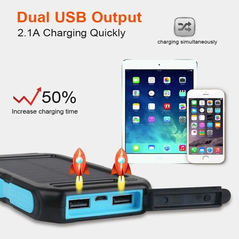 30000mah solar mobile phone power bank supply waterproof usb with cigarette lighter outdoor emergency led flashlight free global shipping