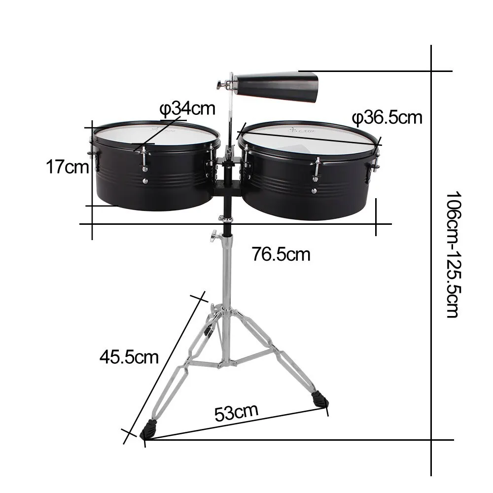Высокое качество 1" и 14" Timbales барабанный набор с премиум стальной колокольчик пара барабанных палочек и держатель колокольчика