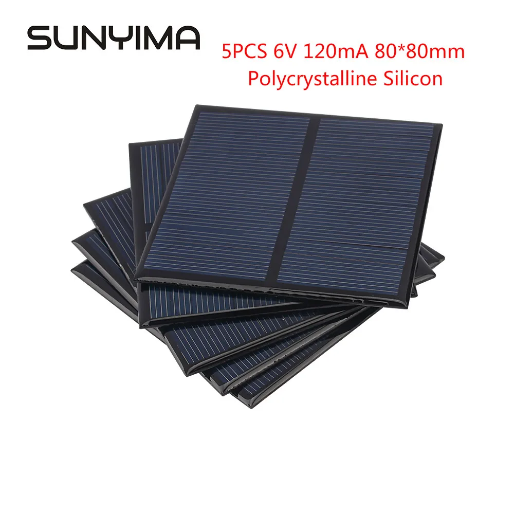 SUNYIMA 5PCS 6V 120mA 80*80mm Solar Panels Polycrystalline Silicon Solar Panel DIY Battery Power Charge Module Mini Solar