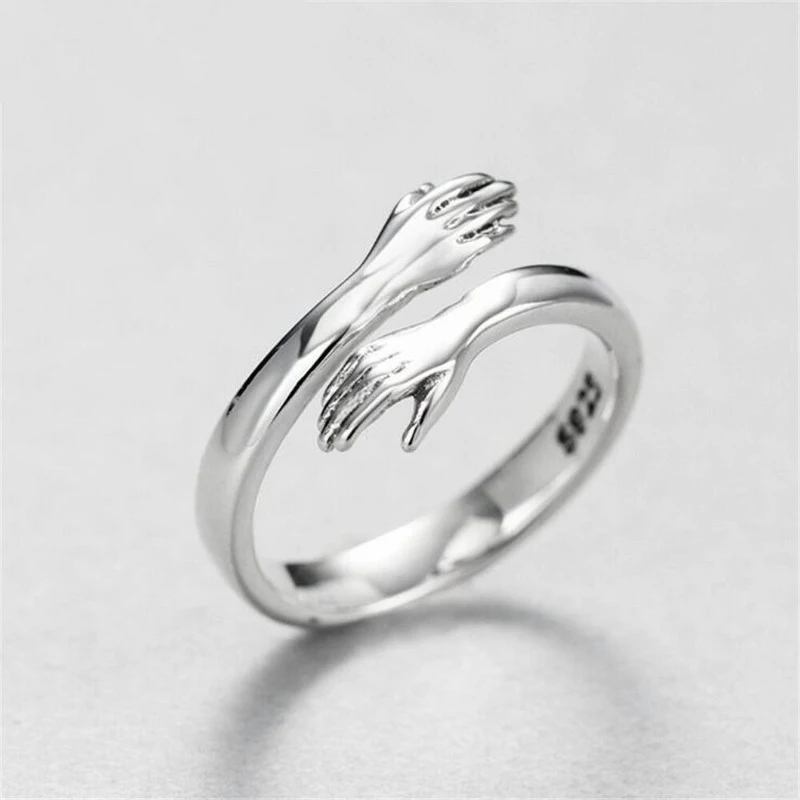 

Women Silver Color Love Hug Embrace Arms Opening Adjustable Rings Fashion Tide Flow Zircon Leaf Dolphin Ring Jewelry