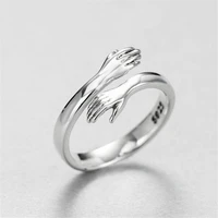 women silver color love hug embrace arms opening adjustable rings fashion tide flow zircon leaf dolphin ring jewelry
