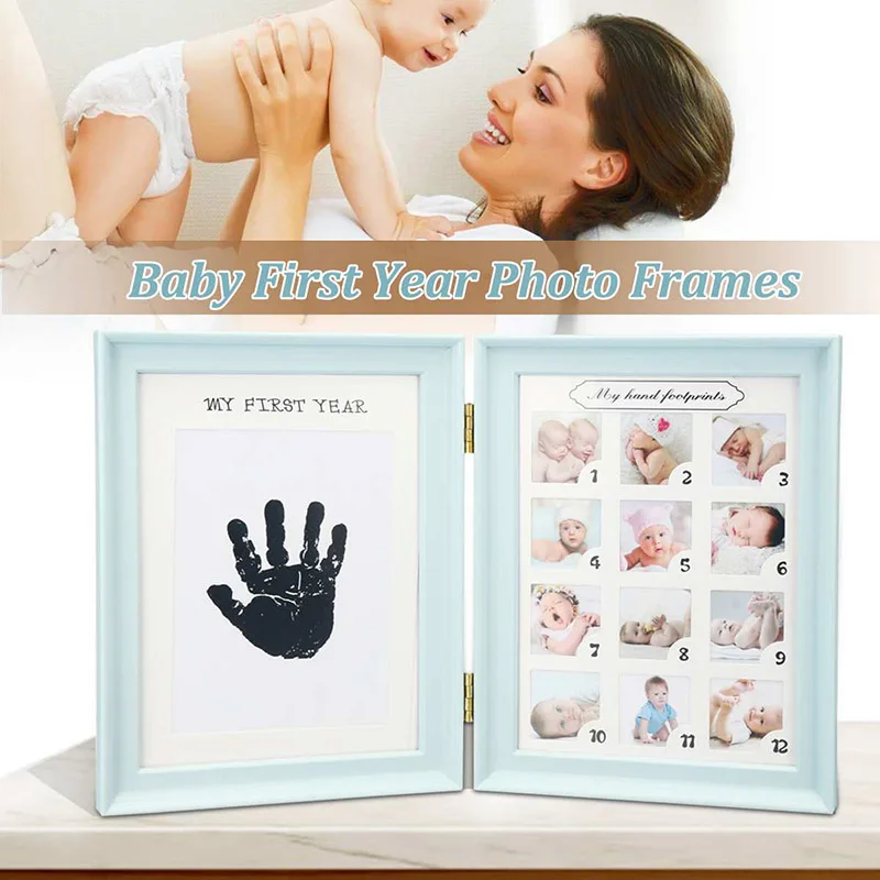 

Baby Hand Footprint Makers My First Year Baby Frame Kids Birthday Gifts Home Decoration Foldable Photo Frame with Ink Pad Frame