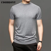 coodrony spring autumn soft thin knitwear jersey classic pure color slim casual short sleeve sweater pullover men clothing c1316