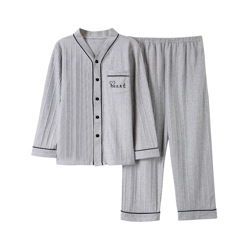 

Spring Men Pajamas Set Cotton Nighties Long Sleeved Sleepwear Casual Male Button Plus Size Nightwear Autumn Pants Simple Pyjamas