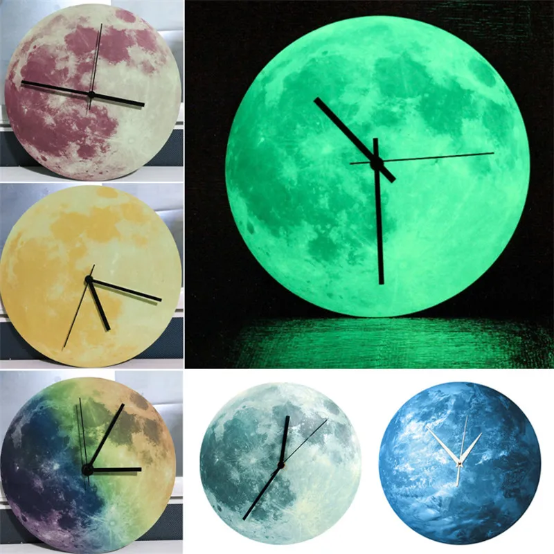 30 см креативные Светящиеся Настенные часы Луна водонепроницаемый ПВХ акриловый