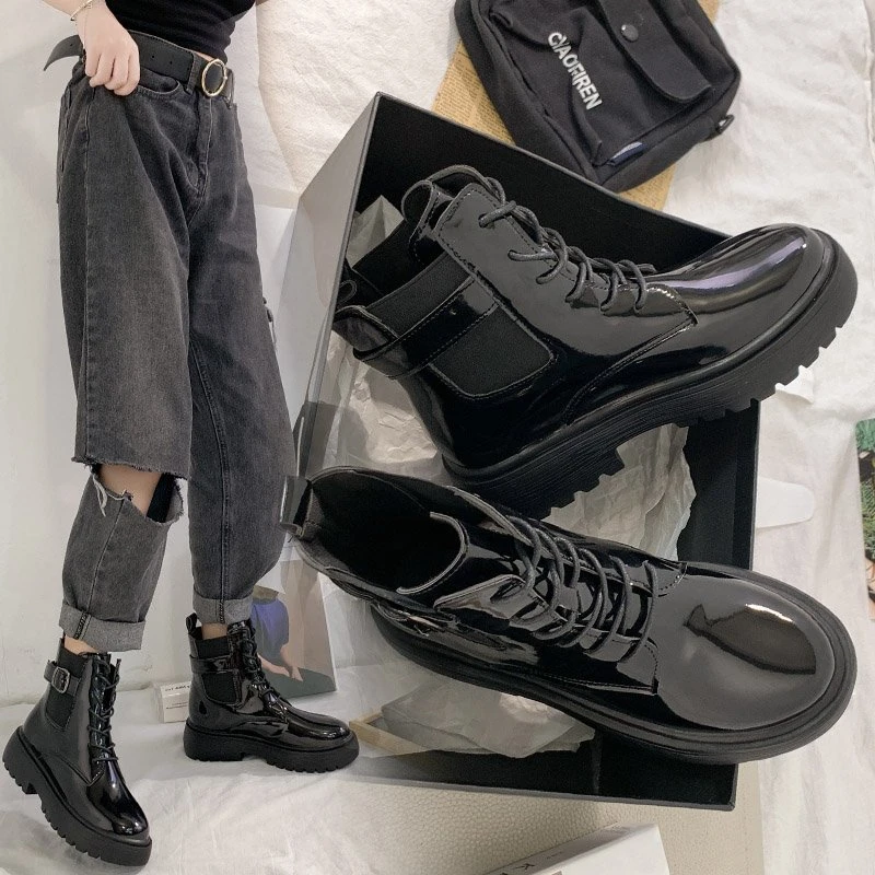 

Combat Boots for Women Punk Shoes Women Boots 2021 Booties Woman Platform Boots Gothic Leather Boots Black