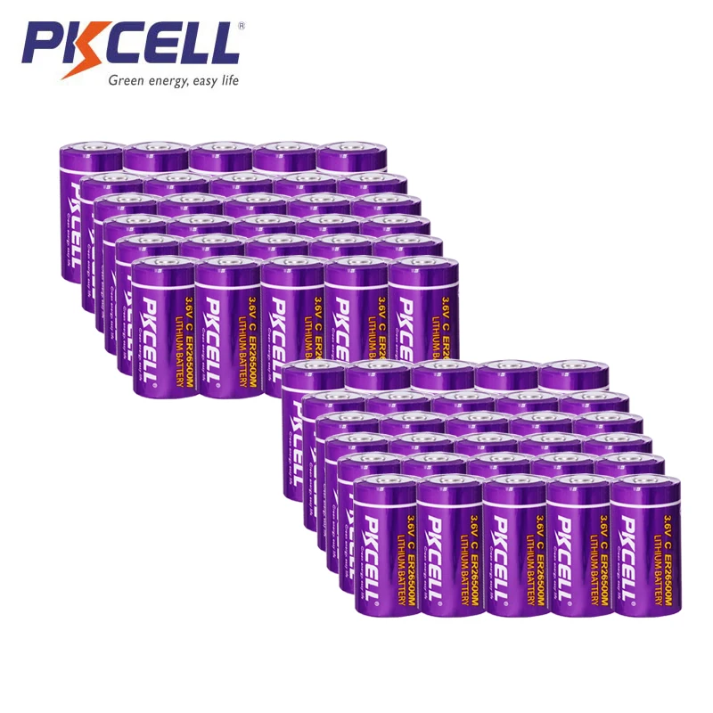 

100PCS PKCELL 6500MAH 3.6V C size ER26500M Lithium Batteries Li-SOCl2 (Power Type) ER26500 battery