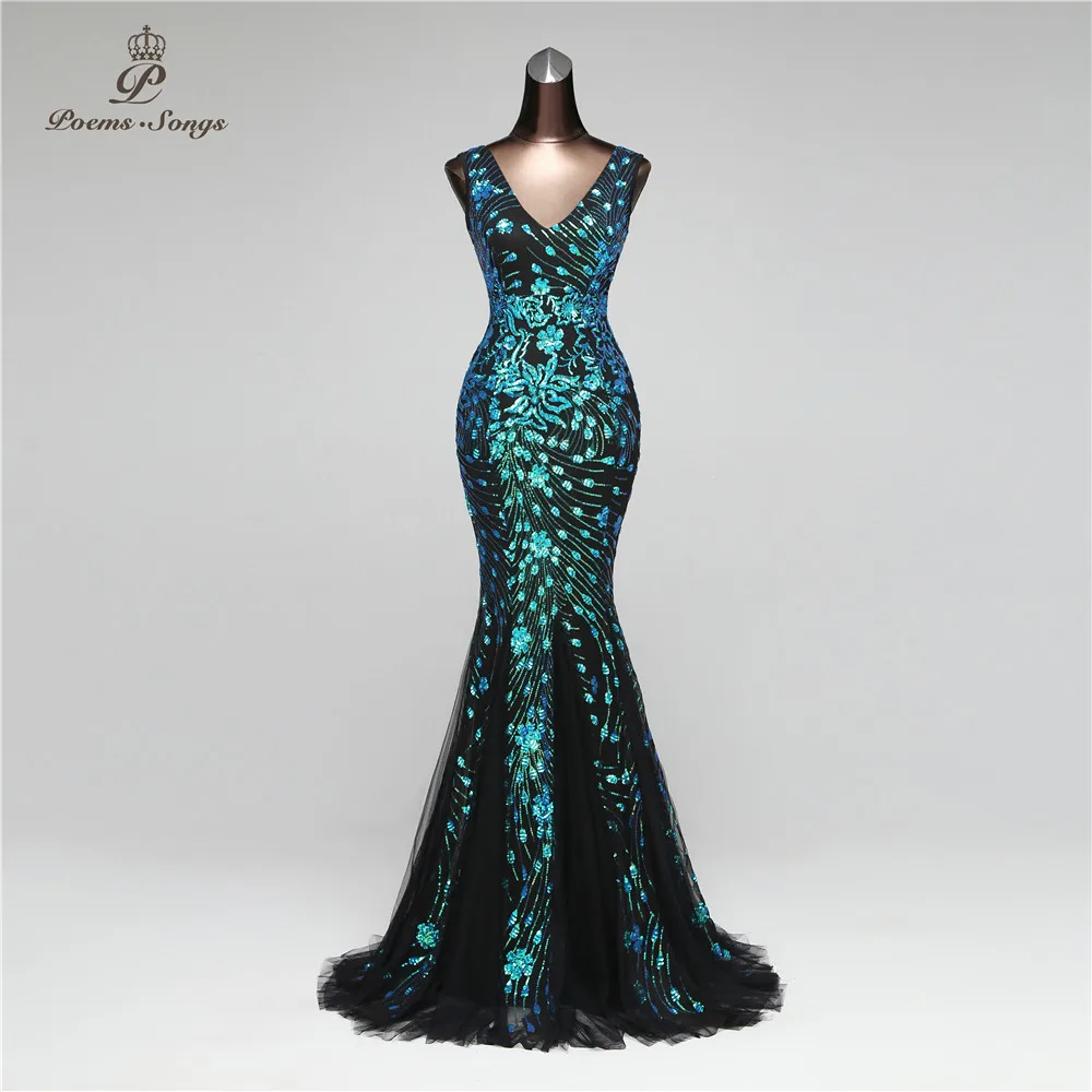 Вечернее платье Русалка Poems Songs с двойным V образным вырезом для выпускного вечера
