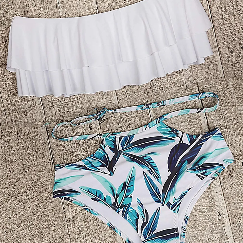 

Женский купальник бикини с открытыми плечами, купальный костюм из двух предметов с воланом и хипстерским низом