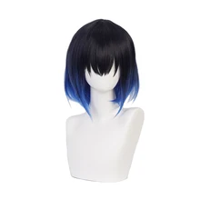Hashibira Inosuke Short Blue Ombre Wig Demon Slayer Kimetsu no Yaiba Heat Resistant Hair Cosplay Costume Wigs + Free Wig Cap