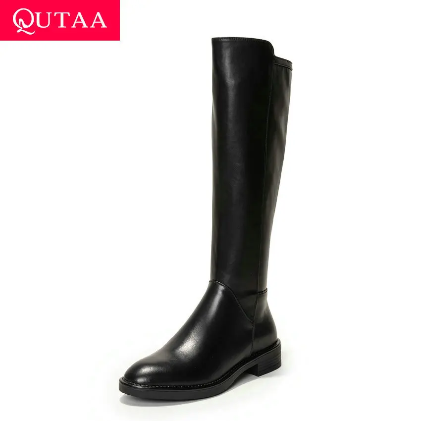 QUTAA/2020 г. Женские сапоги до колена высокие из коровьей кожи PU искусственной замши