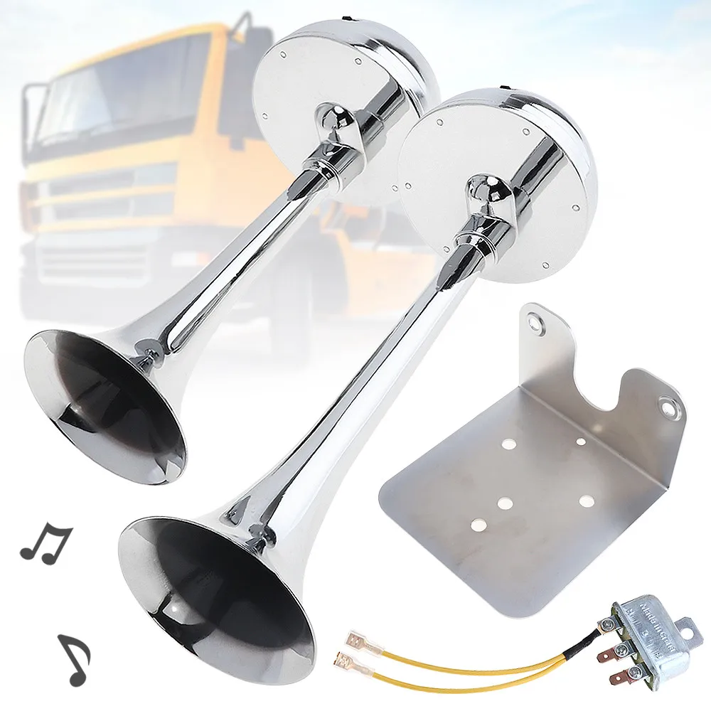 Универсальный 12V / 24V 126DB супер громкий автомобильный клаксон Мощный двойной трубы