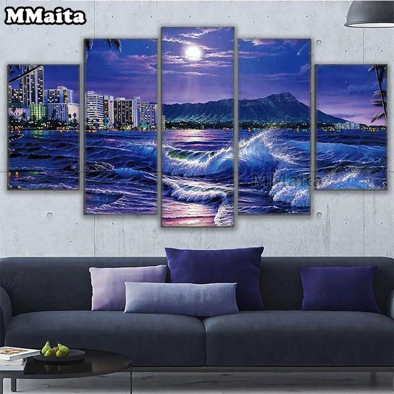 

Diamond embroidery Moonlight Beach diamond mosaic diamond painting square/round stitch cross rhinestone city landscape GG6190