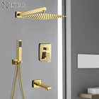 Роскошный Золотой Ванная комната душевой набор квадратная насадка для душа с отметкой уровня воды смеситель горячей и холодной воды краны настенное крепление комплект
