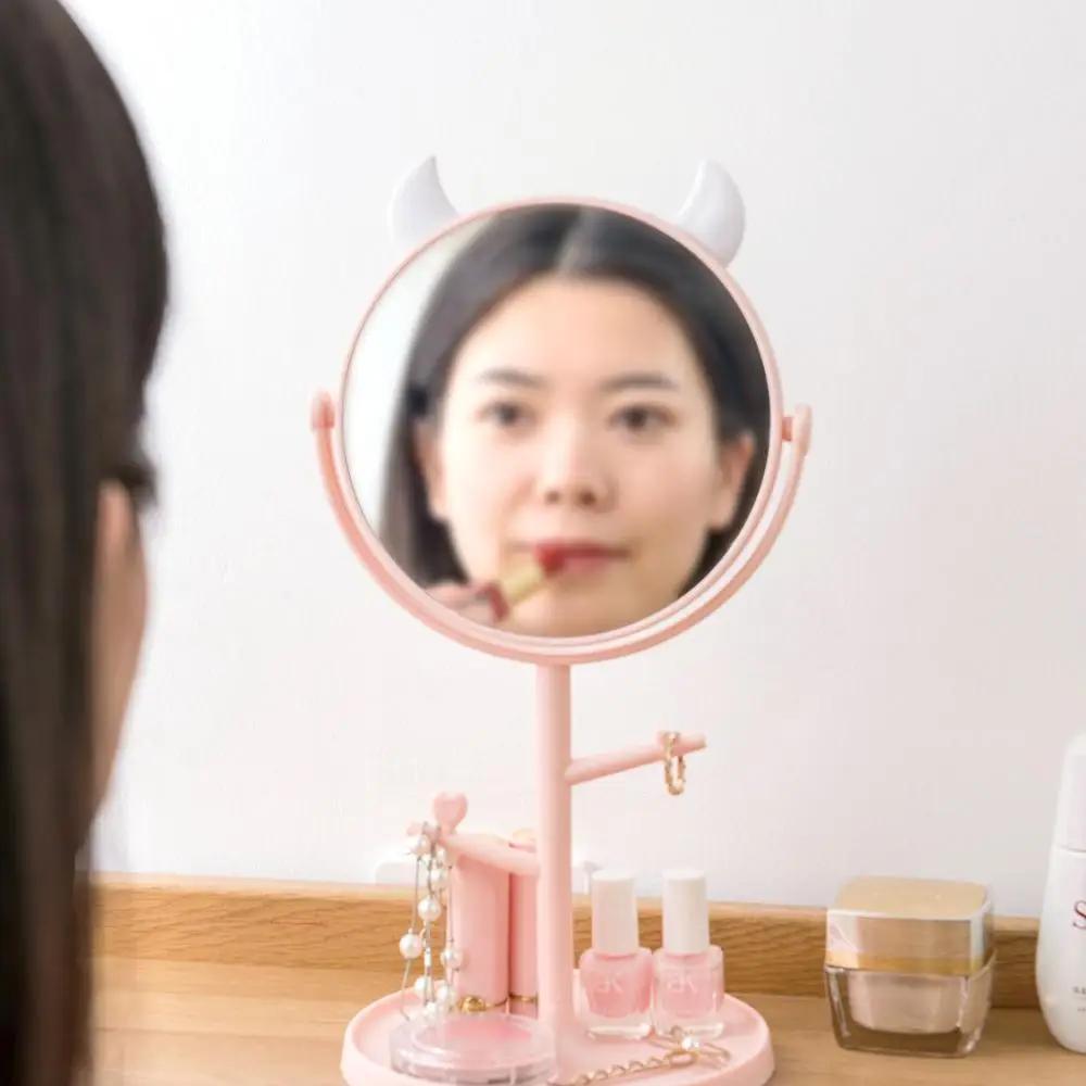 Home Round Double-sided Makeup Mirror Desktop Vanity Rotation Princess With Tray | Дом и сад