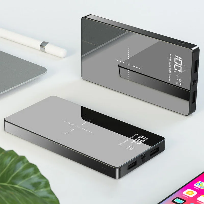 Зеркальное зарядное устройство 20000 мАч QI Беспроводное двойной USB внешний