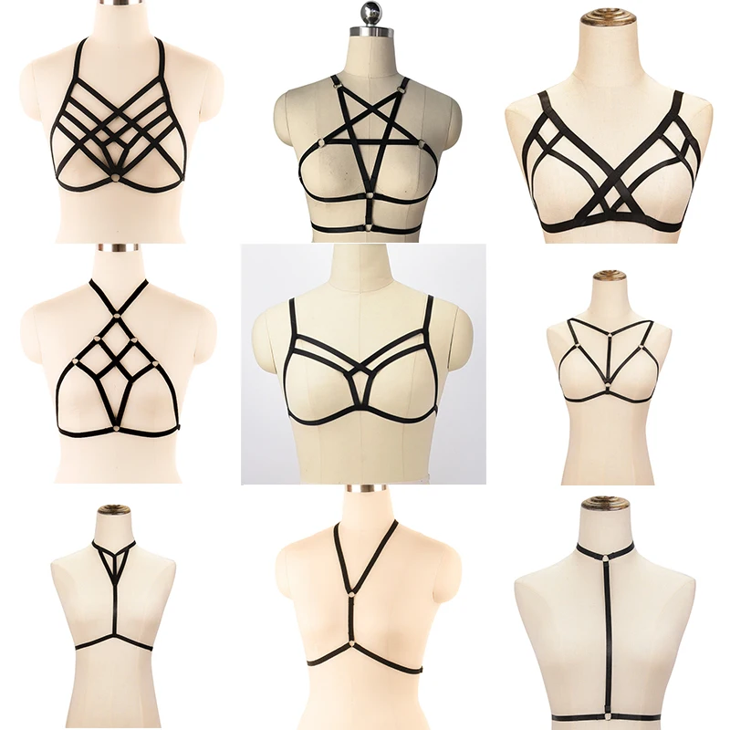 

Black Strappy Body Harness Bra for Women Soft Hollow Out Tops Caged Bra Bondage Sexy Lingerie Plus Size Festival Punk Goth Rave