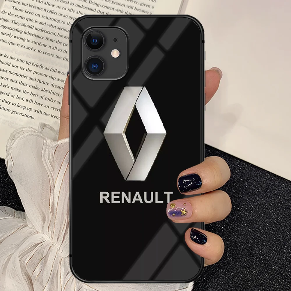 

Car of Renault Phone Tempered Glass Case Cover For IPhone 6 6S 7 8 11 12 X Xr Xs Se 2020 Pro Max Plus Mini Pretty Black Painting