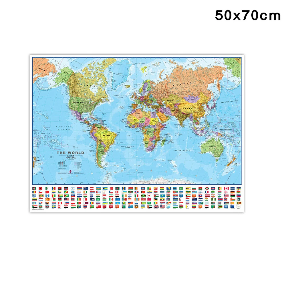 70*50 см карта мира с национальными флагами HD печатная Картина на холсте настенный