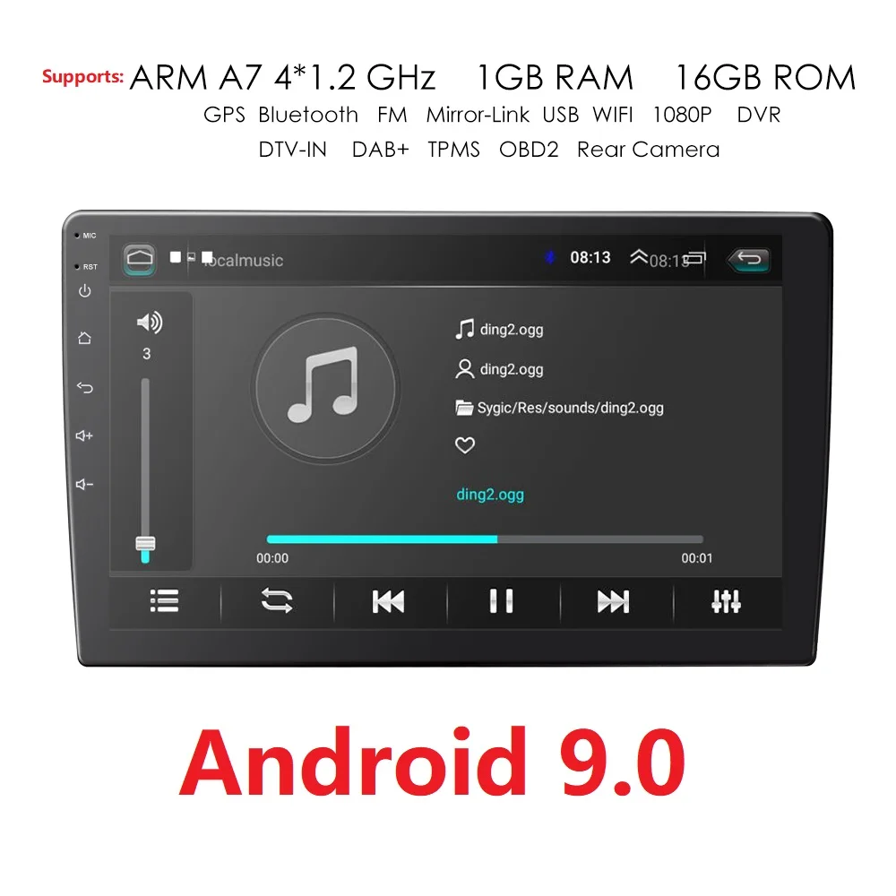 Android 9 0 четырехъядерный 10 1 дюймов двойной 2din автомобильный GPS плеер Bluetooth стерео Sat