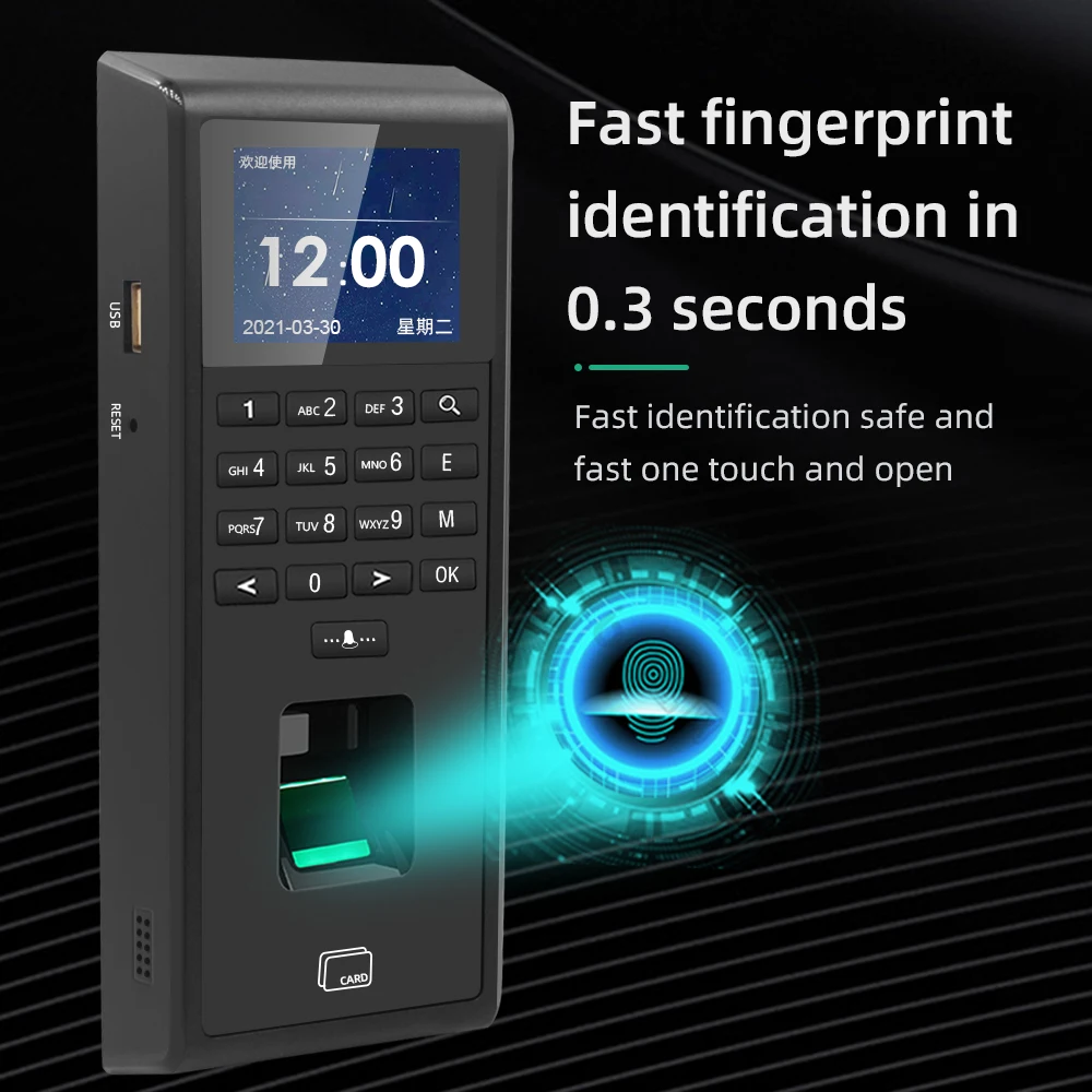 1000 Users Fingerprint Employee Time Attendance Access Control Machine RFID 125KHZ 13.56MHZ Standalone Keypad TCP/IP USB port |