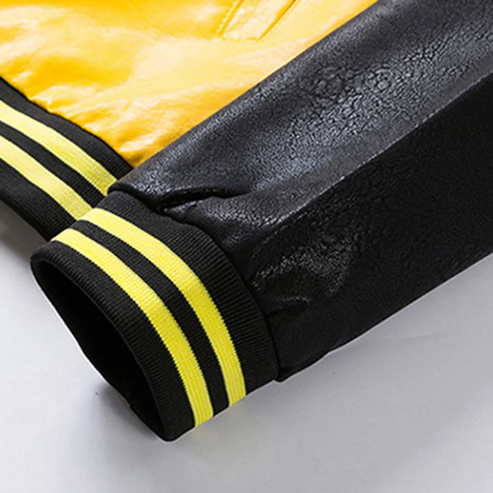 

Western Style Leather Jacket 2021 Spring Autumn Fashion Temperament Locomotive PU Letter Splicing Stand-up Collar Long Sleeve