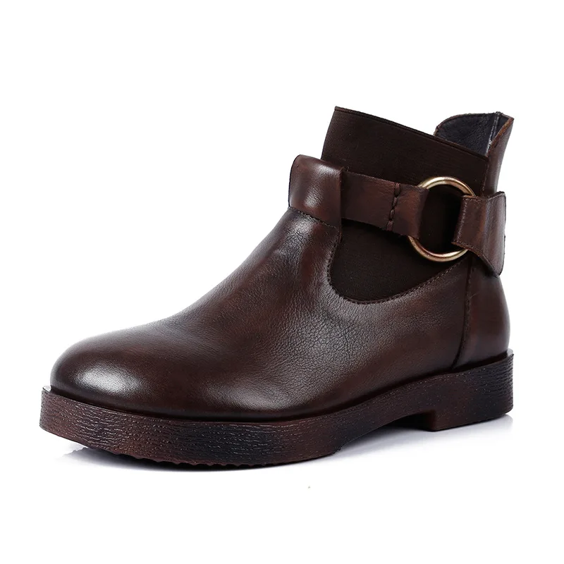 

Johnature Shoes Woman Ankle Boots Genuine Leather 2021 New Spring Flat With Round Toe Sewing Retro Leisure Platform Boots