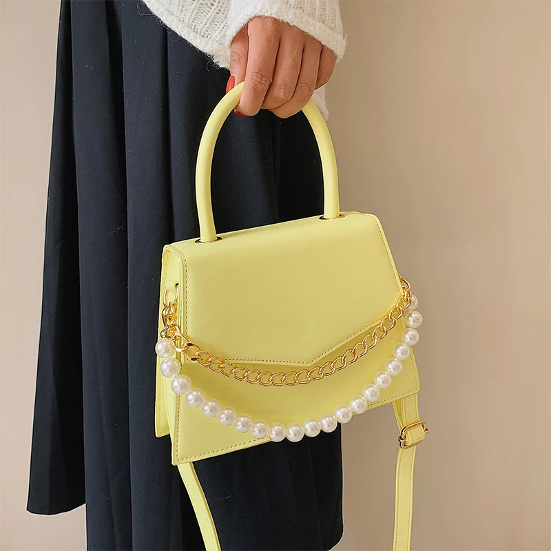 

Luxury Brand 2021 New Winter Women Pearl Chain Crossbody Bag Candy Color Texture Ladies Shoulder Messenger Bag