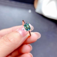 meibapj 57 green moissanite diamond rectangle fashion ring for women 925 sterling silver fine wedding jewelry