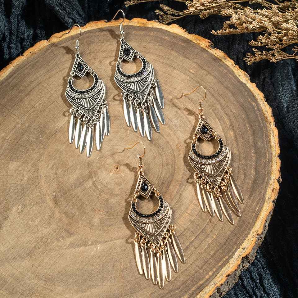 

Bohemian Ethnic Vintage Silver color Golden Tassel Drop Dangle Earrings For Women Female Wedding Engagement Accessories Jewelry