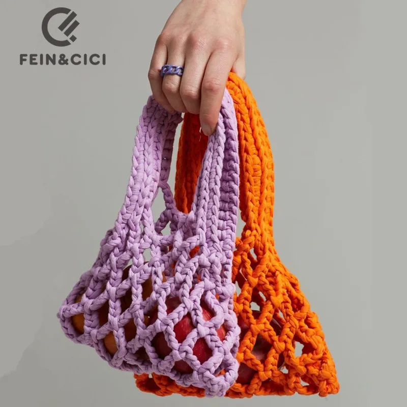 Женская плетеная Сумка-тоут цвет зеленый/желтый/фиолетовый |