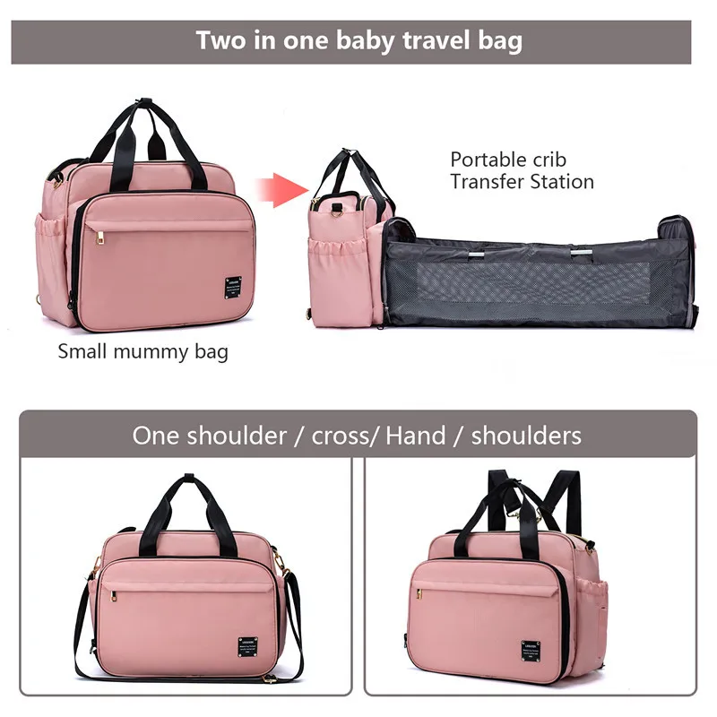 Portable Folding Crib Multifunction Baby Diaper Bag Large Capacity Maternity Diaper Backpack Mummy Travel Handbag Baby Nappy Bag