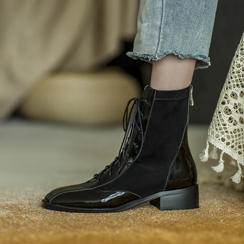 Женские ботинки-мартинсы Mordoan из натуральной воловьей лакированной кожи на