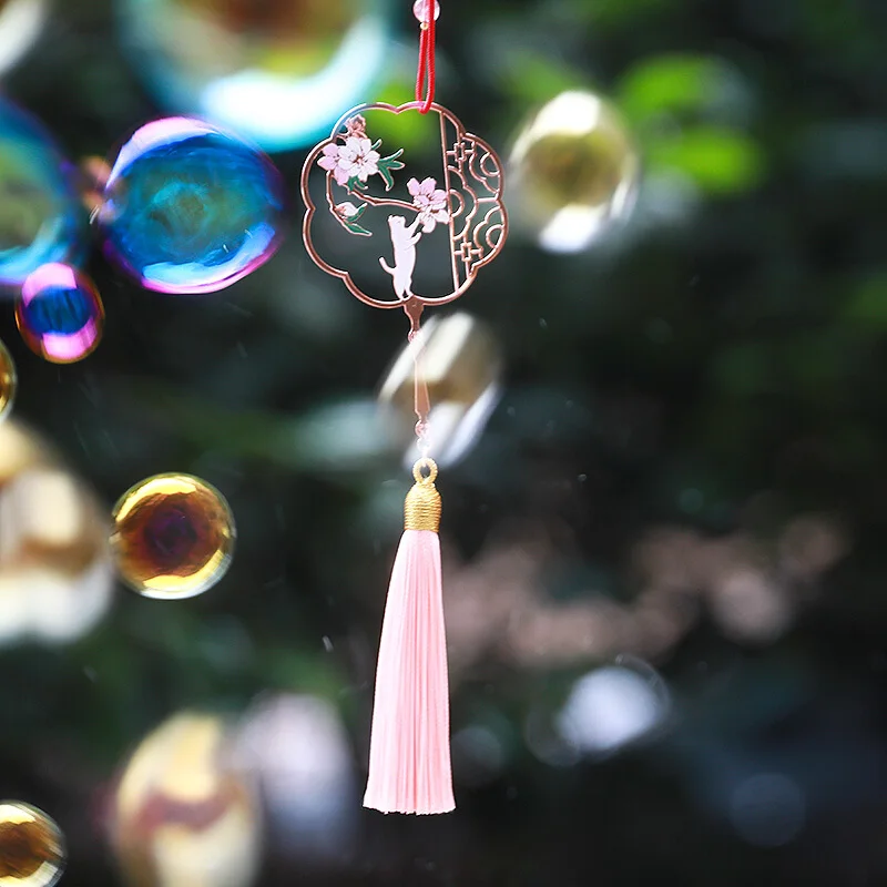 Ретро пустотелый Вишневый веер металлическая Закладка Кот и цветок креативные