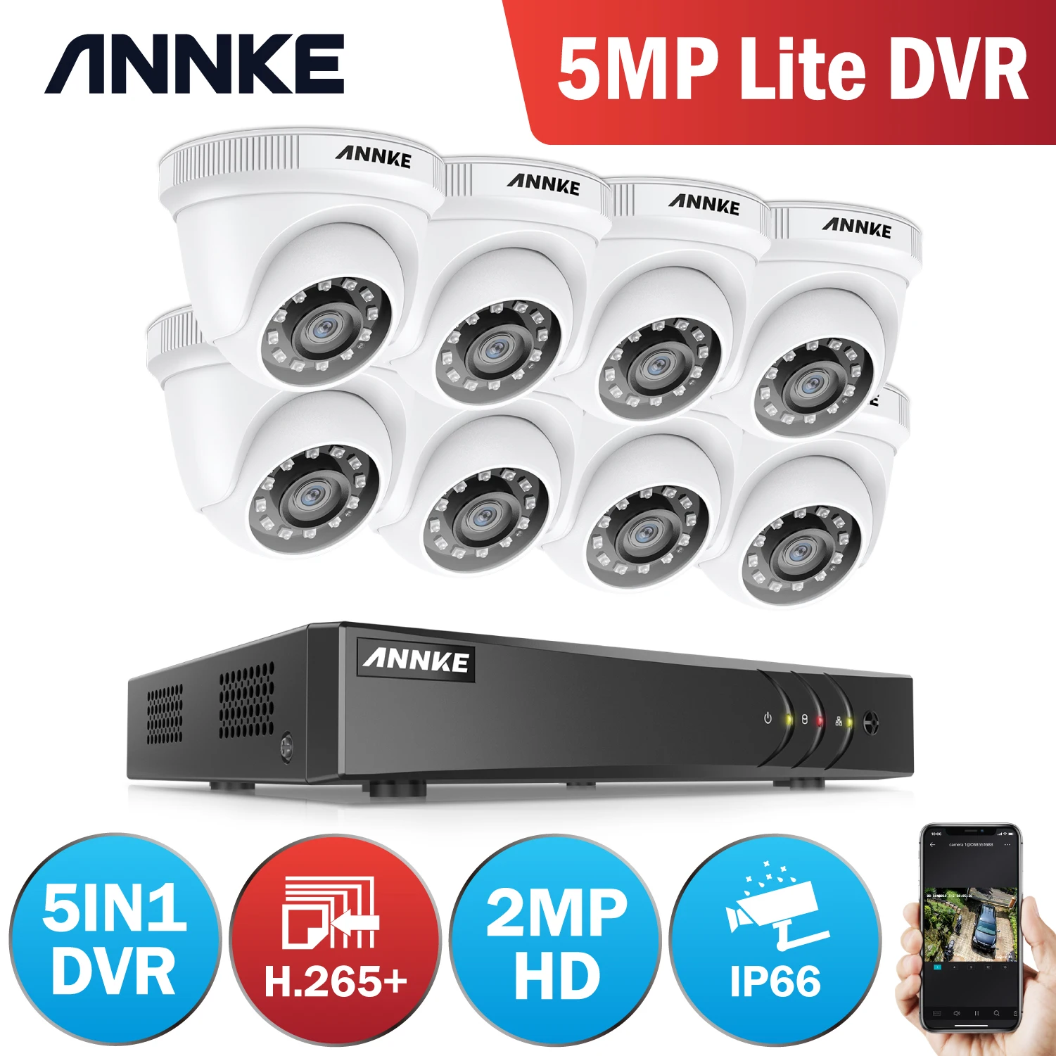 

ANNKE 1080P 8CH H.264 CCTV Camera DVR System 8pcs Waterproof 2.0MP HD-TVI White Dome Cameras Home Video Surveillance Kit