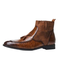 autumn winter new mens boots leather short velvet retro tassel high top shoes eur 40 46