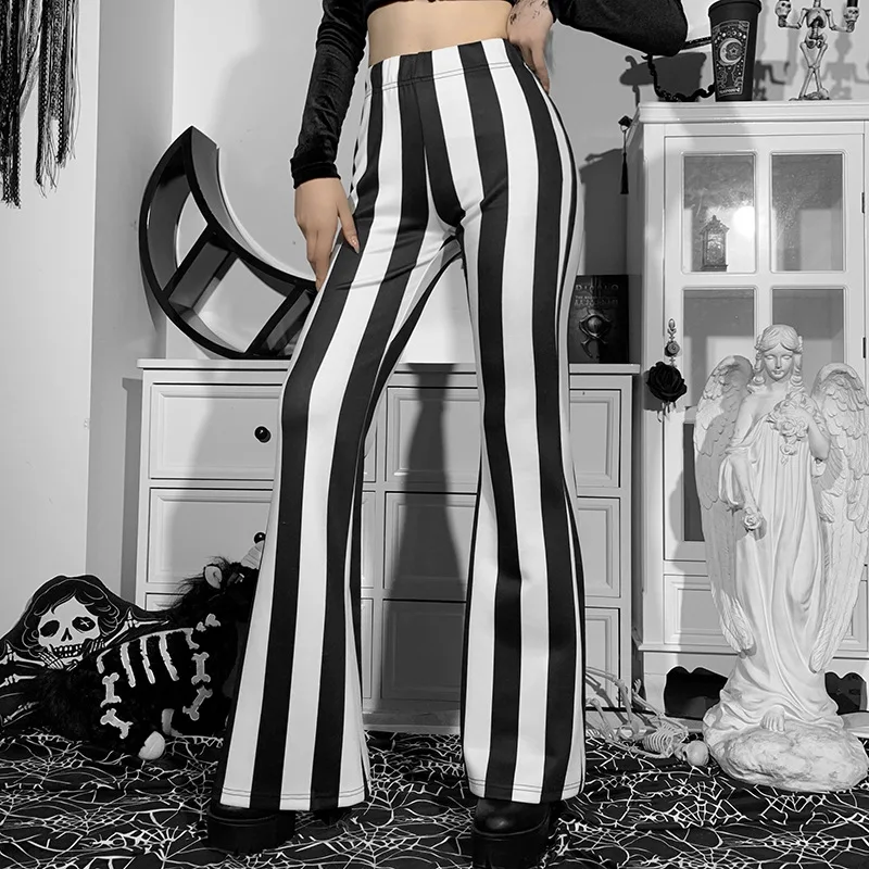 

Black and White Striped Flared Pants European and American New Pants Women's Clothing Street Retro Hipster