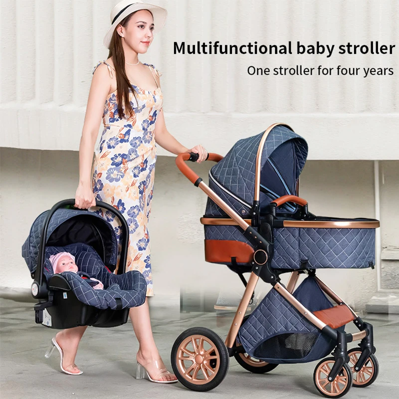 Детская коляска 3 в 1 с высоким ландшафтом откидывающейся спинкой складная