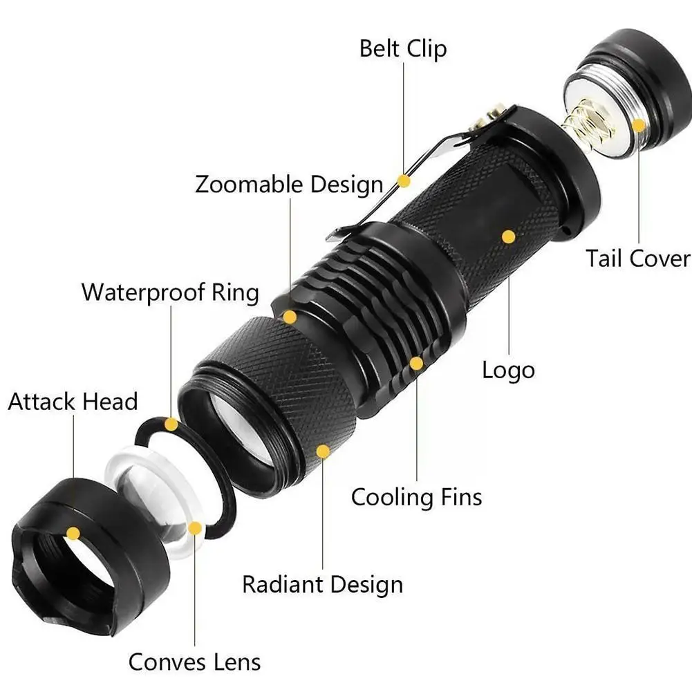 

Q5 LED Pocket Flashlight Strong Zoom Light Mini Strong Outdoor Lighting Flashlight Portable Light Tool Proof Water Recharge O7M4