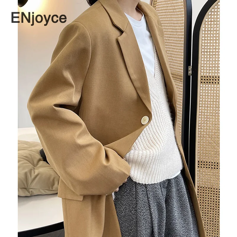 Женский винтажный шерстяной тренчкот цвета хаки в Корейском стиле с отложным
