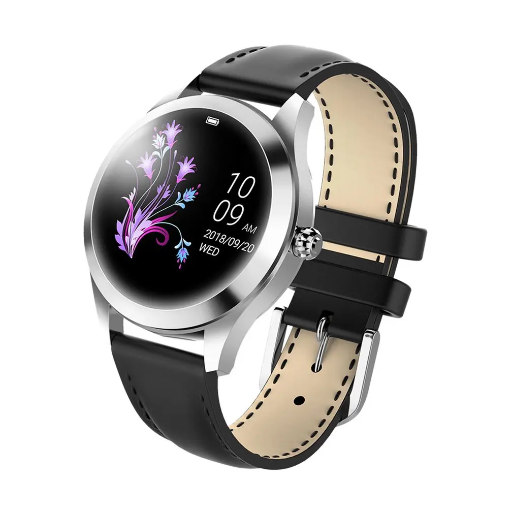 black leather KW10 Смарт-часы женские IP68 Водонепроницаемый мониторинг сердечного ритма Bluetooth для Android IOS фитнес-браслет «Умные» часы - Цвет: black leather