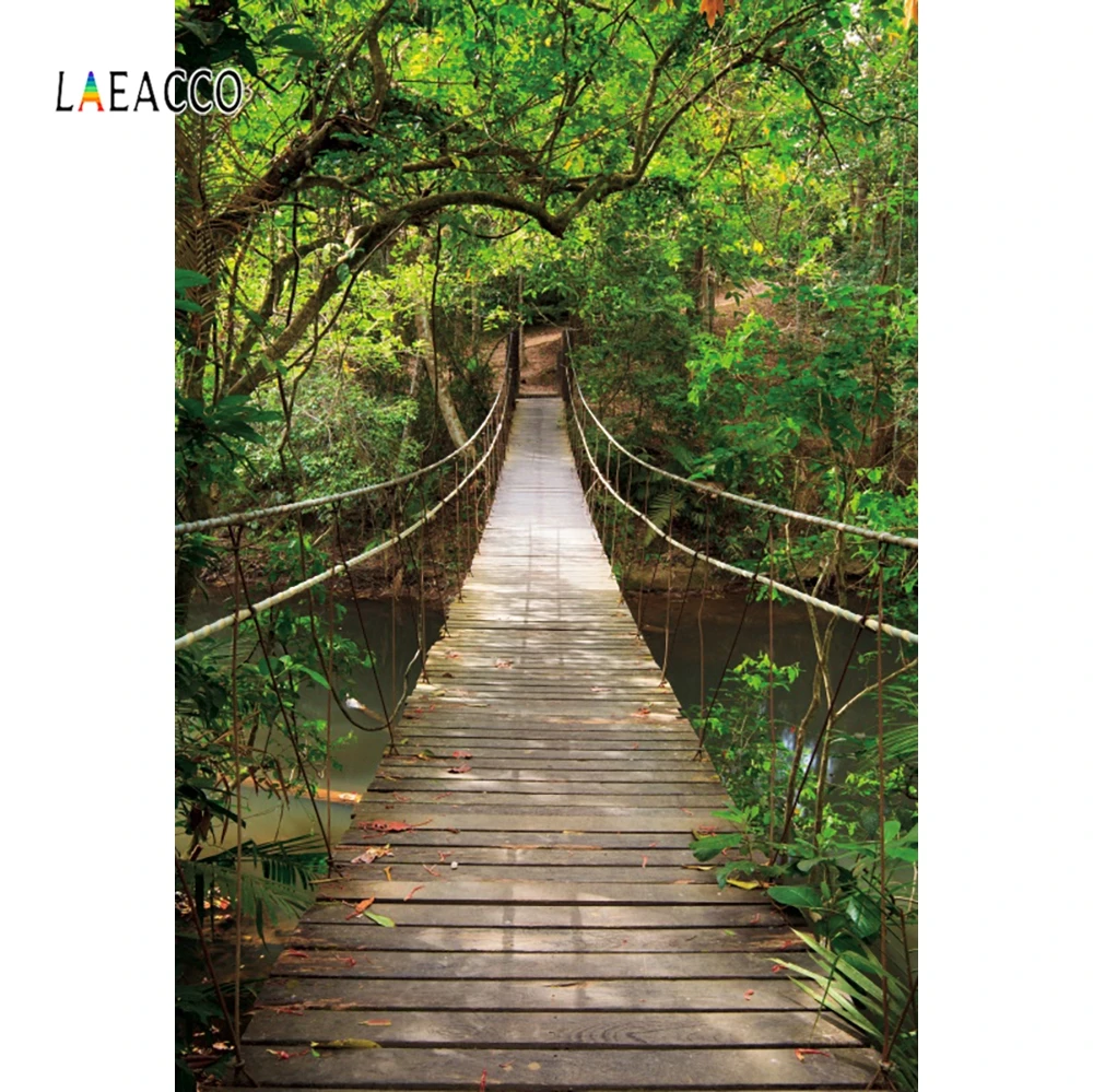 

Laeacco Green screen Forest Wood Bridge Photocall Photography Backgrounds Custom Photographic Backdrops Props For Photo Studio