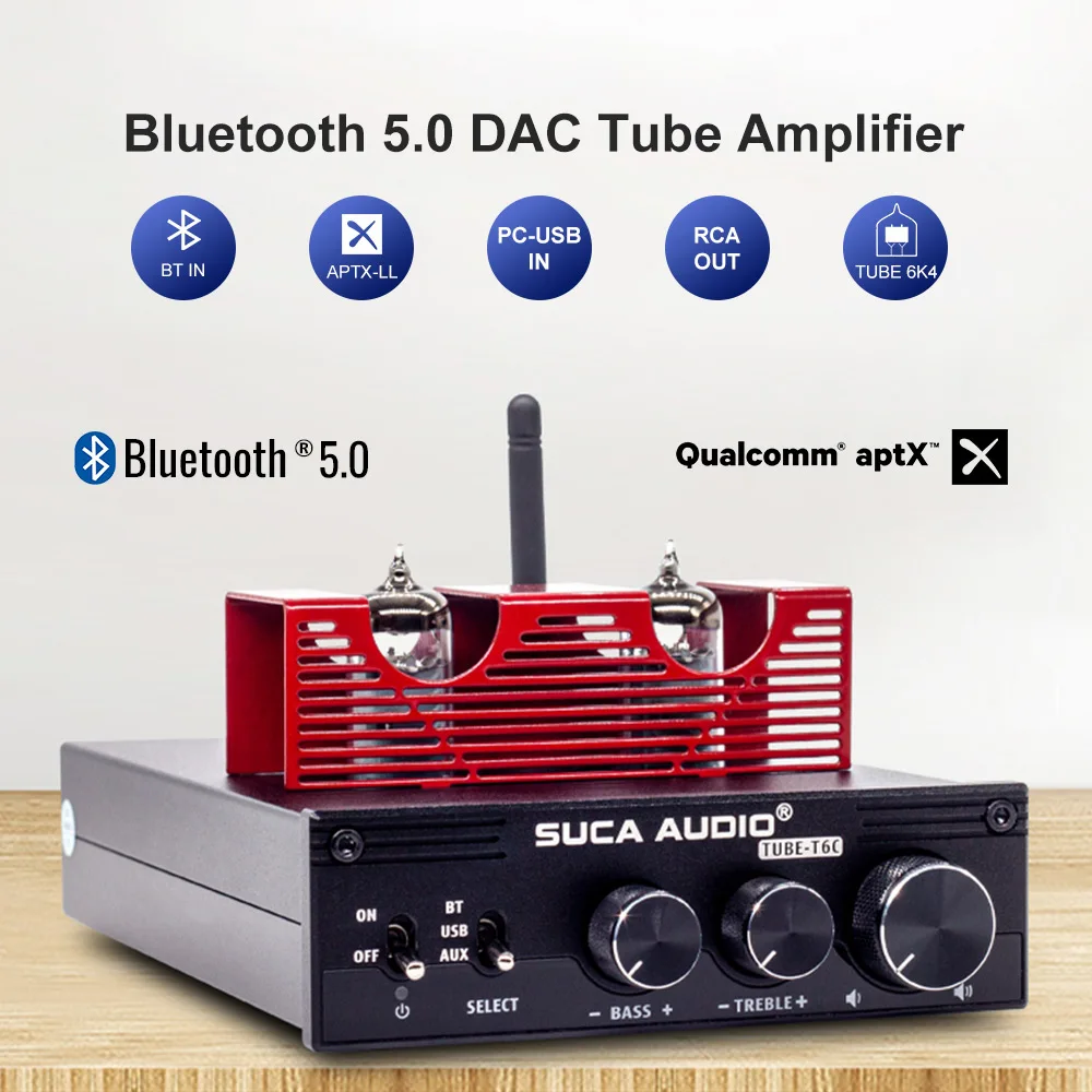 

SUCA TUBE-T6C Bluetooth 5.0 Hifi Amplificador Audio APTX-LL160wx2 Vacuum Tube Amplifier Household Power Audio Amplifier