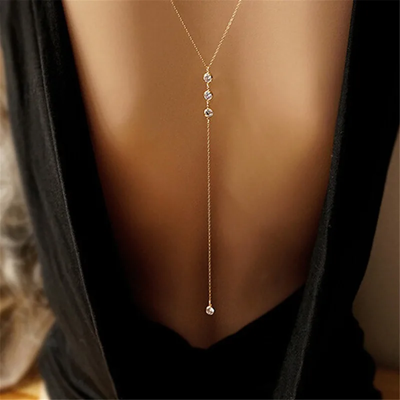 

1 PC Golden Crystal Bare Back Silvery Pendant Necklaces Long Backless Jewelry High Quality Body Accessories