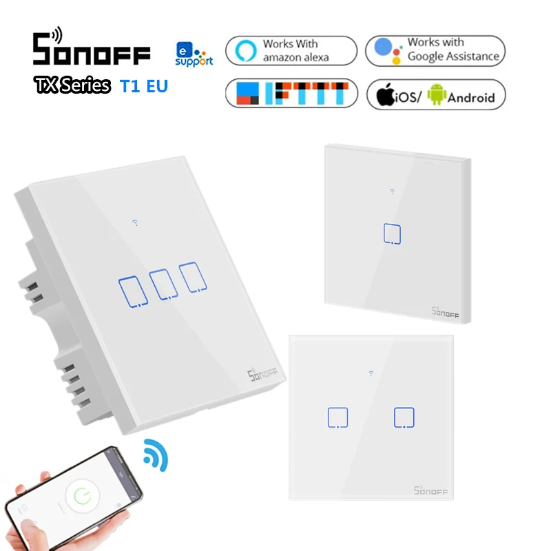 Смарт Wi Fi переключатель SONOFF T1 EU TX Series 433 RF настенный 1 3gang поддержка автоматизации